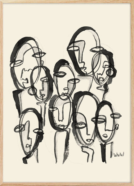 Plakat tegning af ansigter - stregtegning ansigter i sort / hvid– Plakatcph.com
