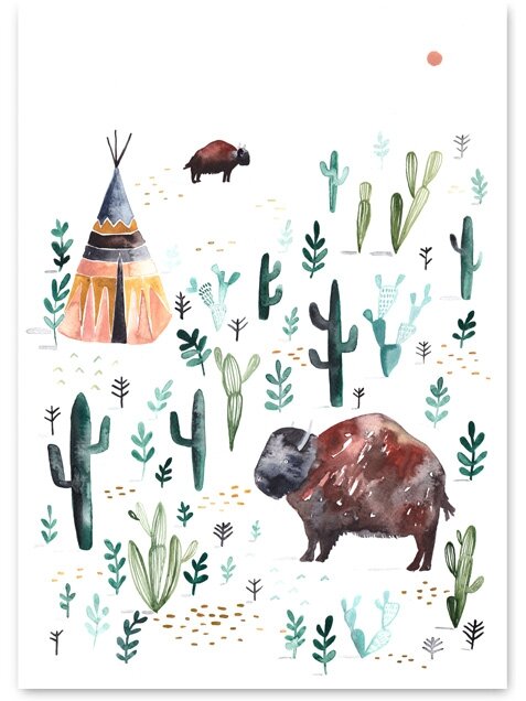 Buffalo and Indian (50 x 70 cm) Poster - Plakatcph.com - posters, posters and home design